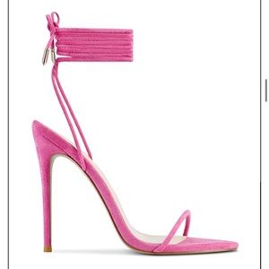 FEMME LA Pink Lace Up Stiletto Open Toe Heel 39